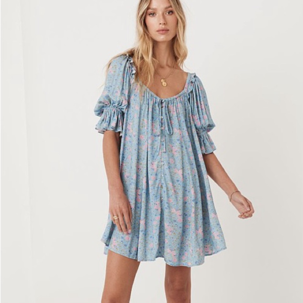 Spell and the Gypsy Dolly Mini Dress in Dusty Blue